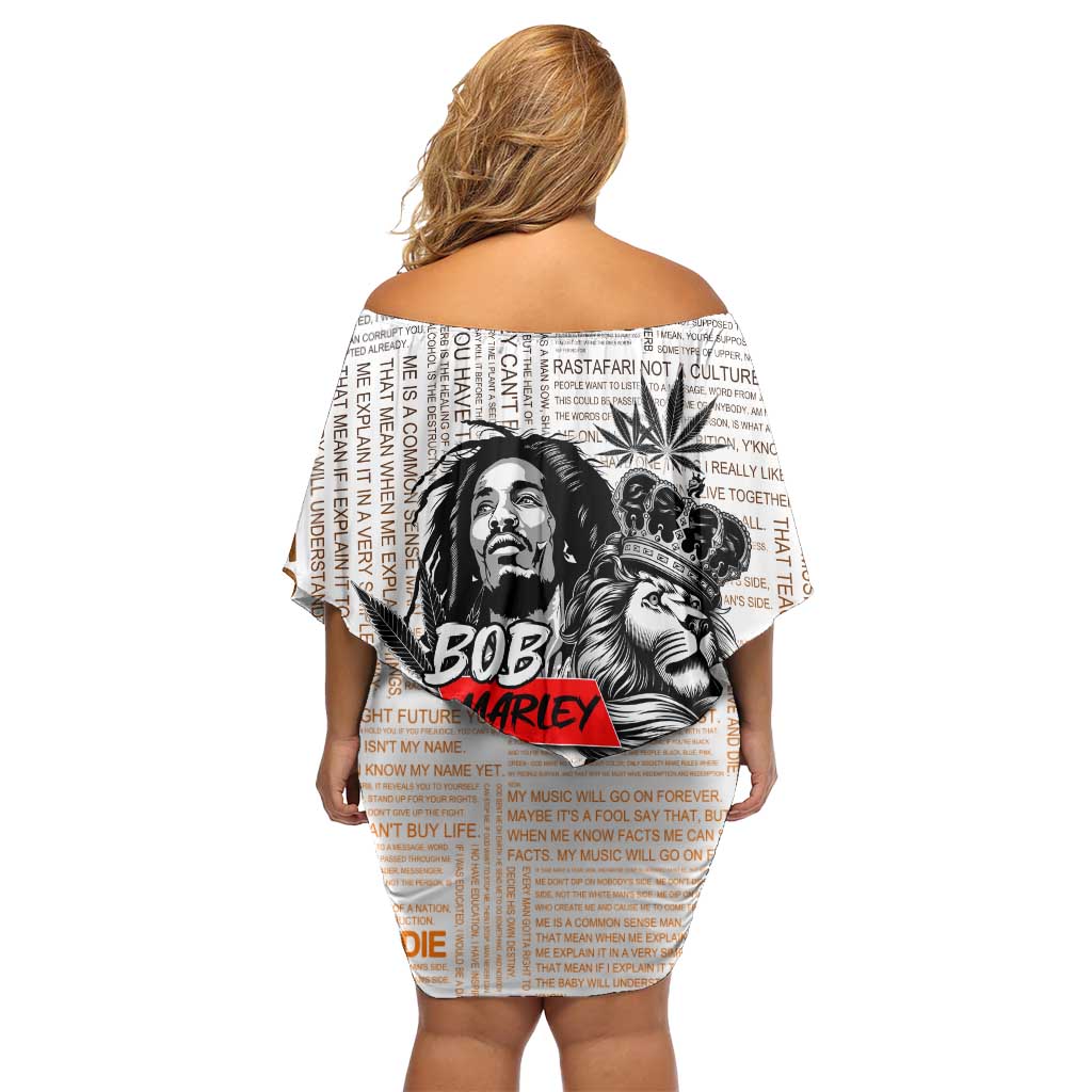 King of Reggae Legend Bob Off Shoulder Short Dress Lion Rastafari Cannabis Typography Style