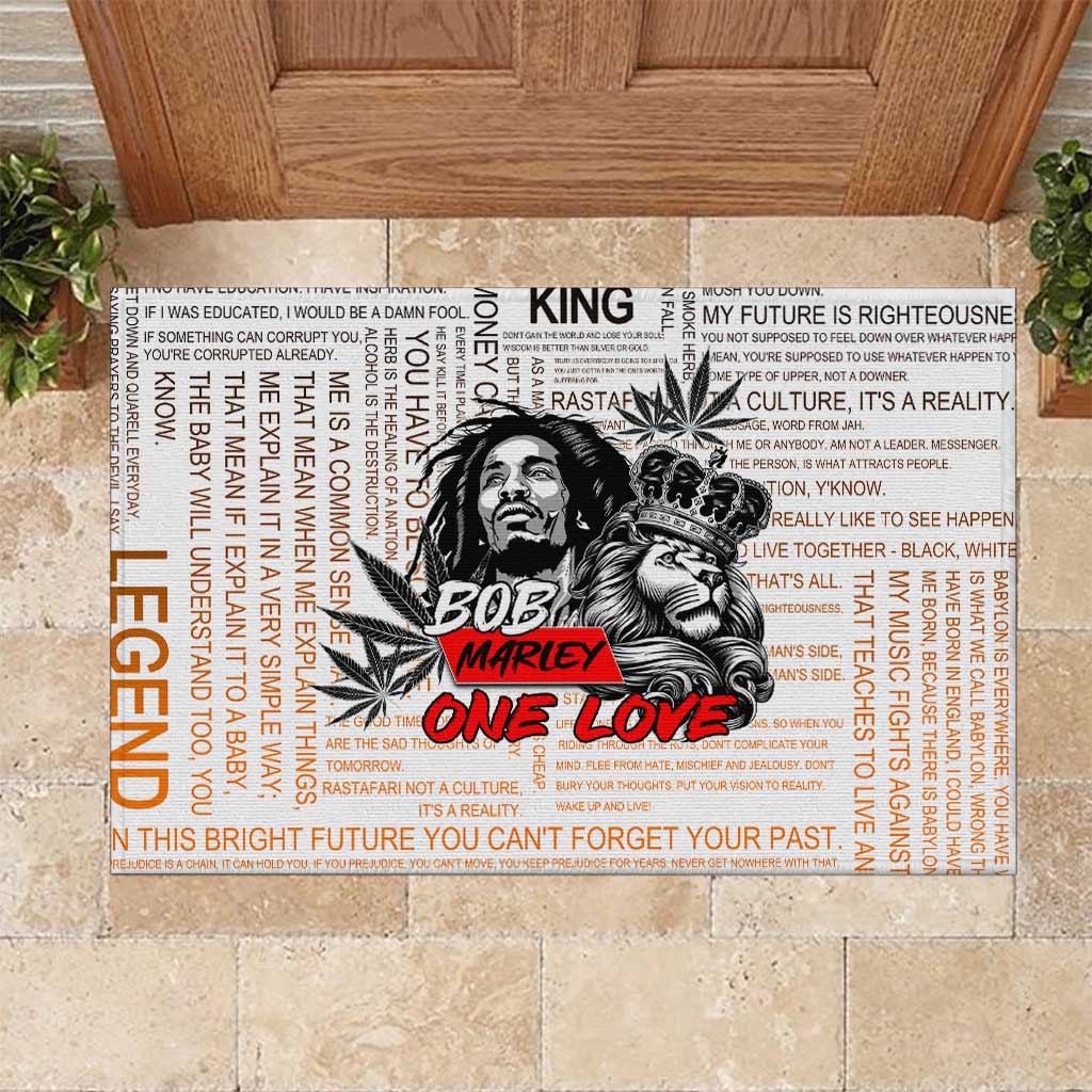 King of Reggae Legend Bob Rubber Doormat Lion Rastafari Cannabis Typography Style