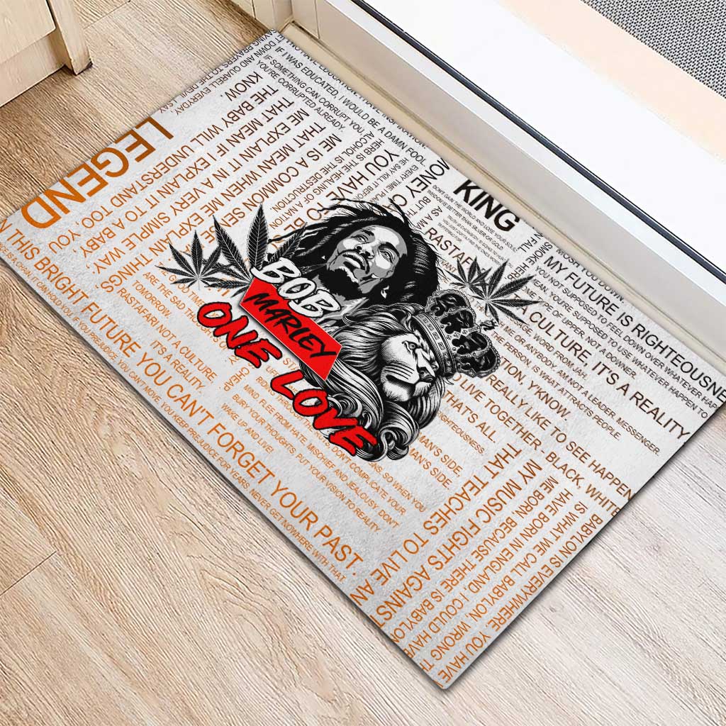 King of Reggae Legend Bob Rubber Doormat Lion Rastafari Cannabis Typography Style