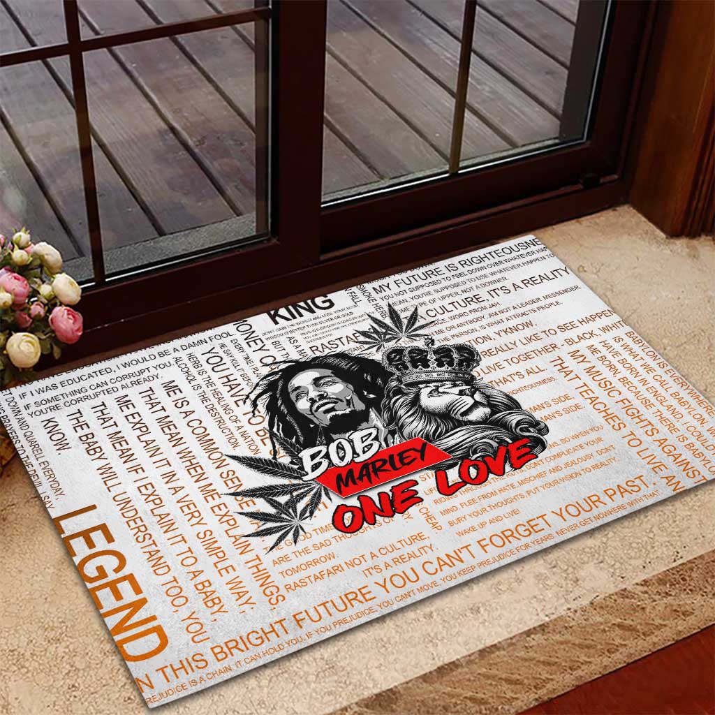 King of Reggae Legend Bob Rubber Doormat Lion Rastafari Cannabis Typography Style