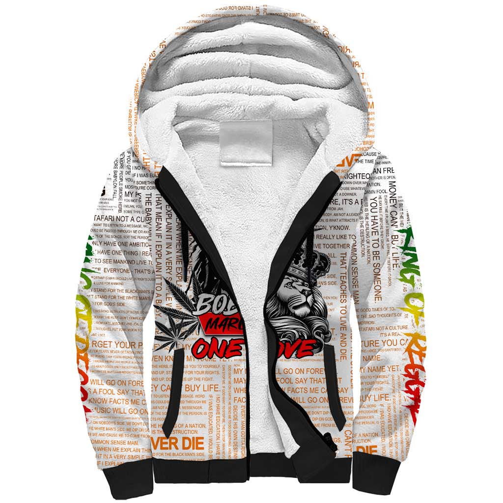King of Reggae Legend Bob Sherpa Hoodie Lion Rastafari Cannabis Typography Style