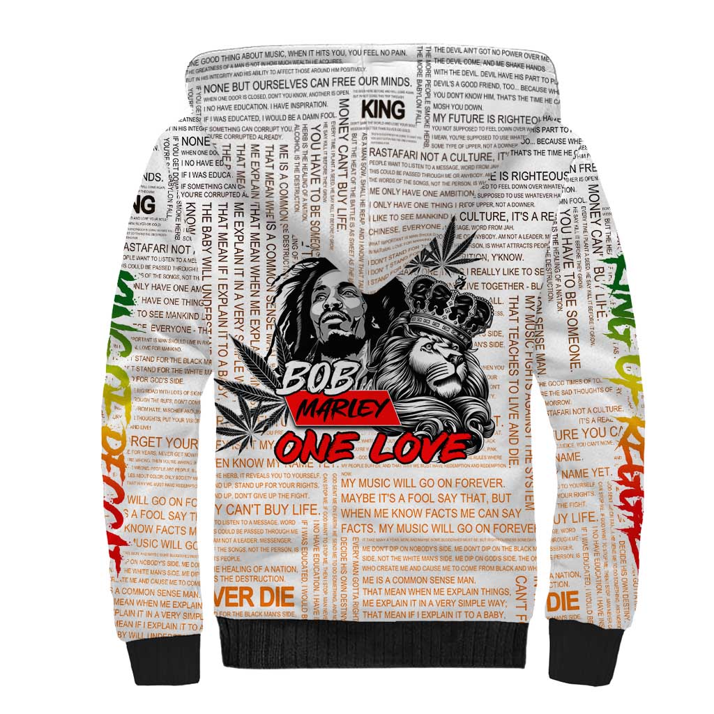 King of Reggae Legend Bob Sherpa Hoodie Lion Rastafari Cannabis Typography Style