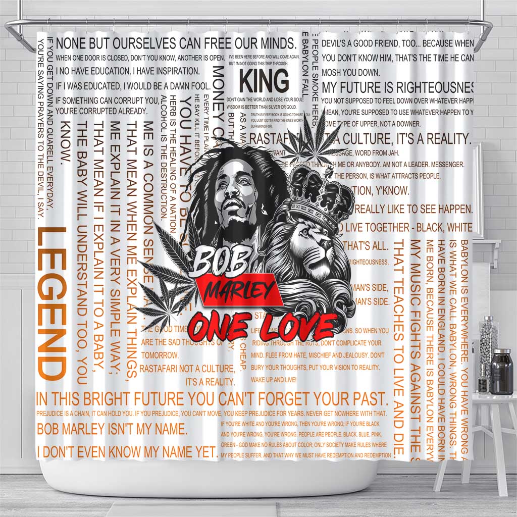 King of Reggae Legend Bob Shower Curtain Lion Rastafari Cannabis Typography Style