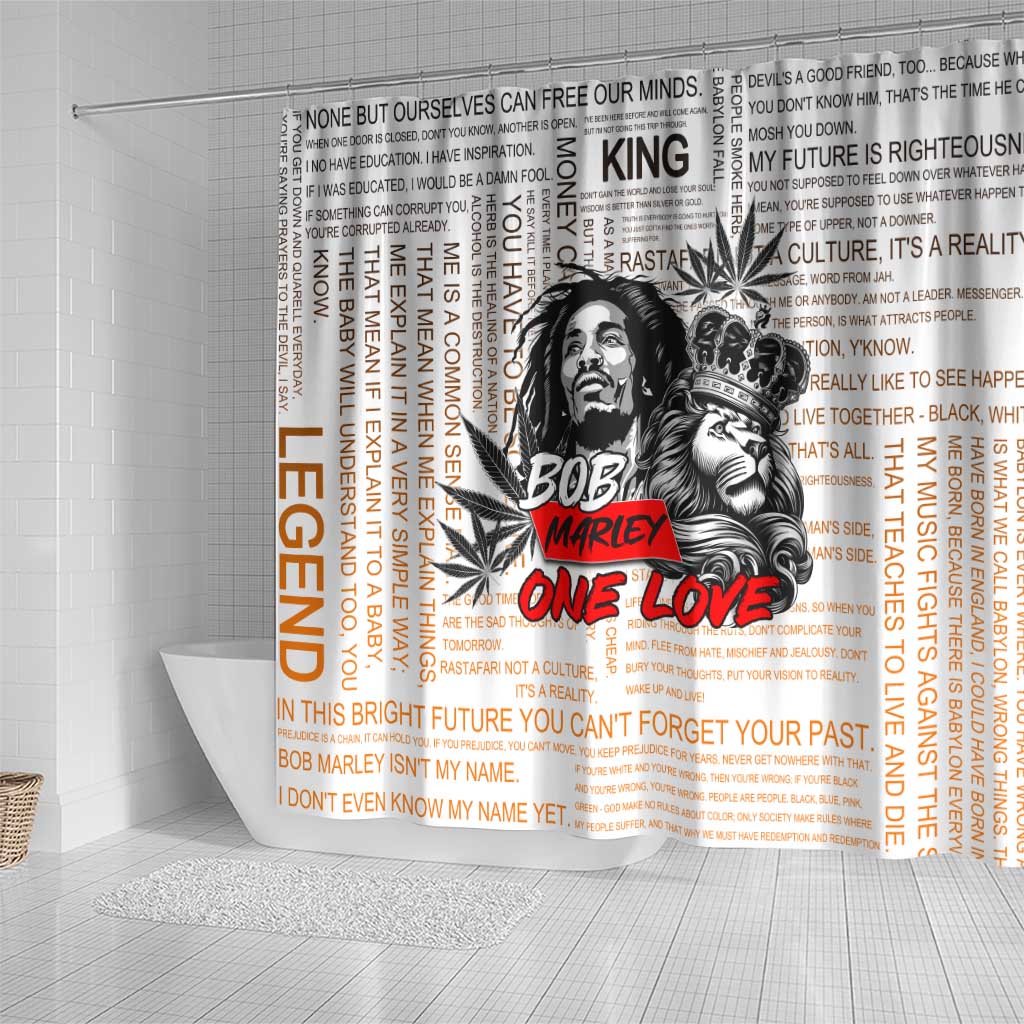 King of Reggae Legend Bob Shower Curtain Lion Rastafari Cannabis Typography Style