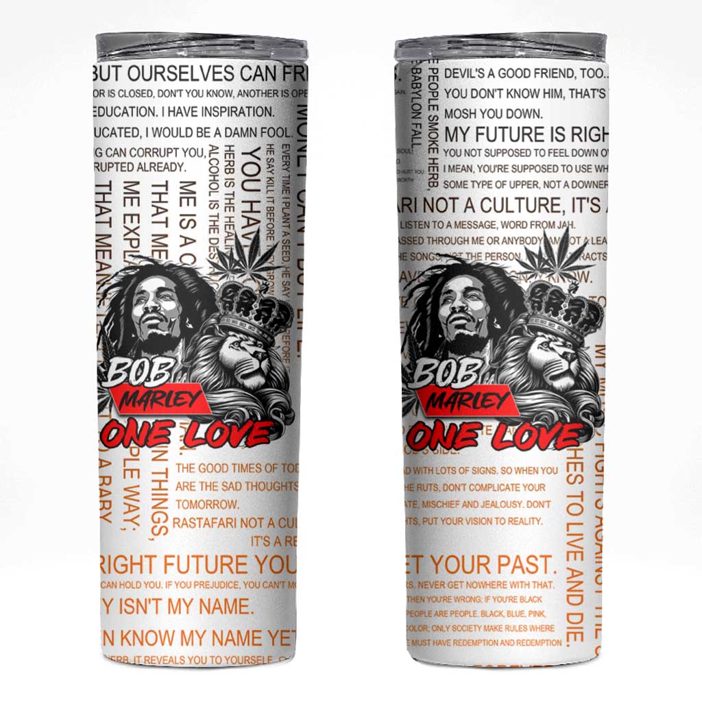 King of Reggae Legend Bob Skinny Tumbler Lion Rastafari Cannabis Typography Style