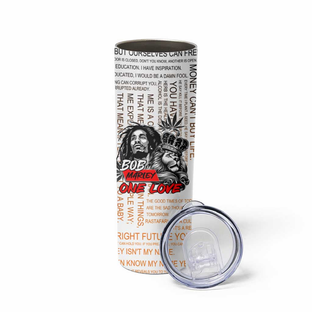 King of Reggae Legend Bob Skinny Tumbler Lion Rastafari Cannabis Typography Style
