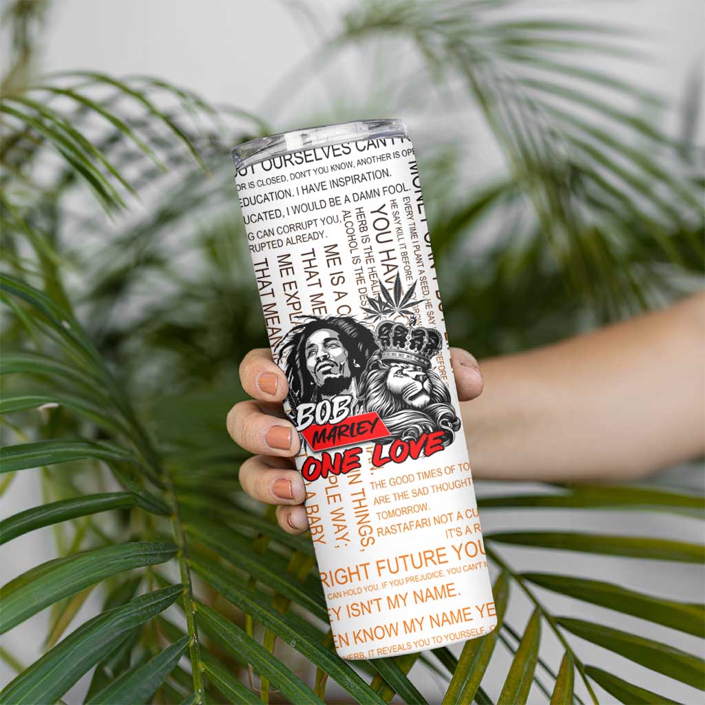King of Reggae Legend Bob Skinny Tumbler Lion Rastafari Cannabis Typography Style