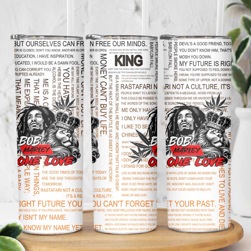 King of Reggae Legend Bob Skinny Tumbler Lion Rastafari Cannabis Typography Style