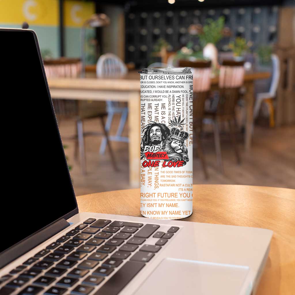 King of Reggae Legend Bob Skinny Tumbler Lion Rastafari Cannabis Typography Style