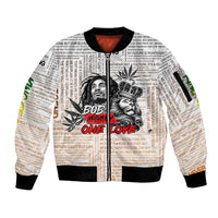 King of Reggae Legend Bob Sleeve Zip Bomber Jacket Lion Rastafari Cannabis Typography Style