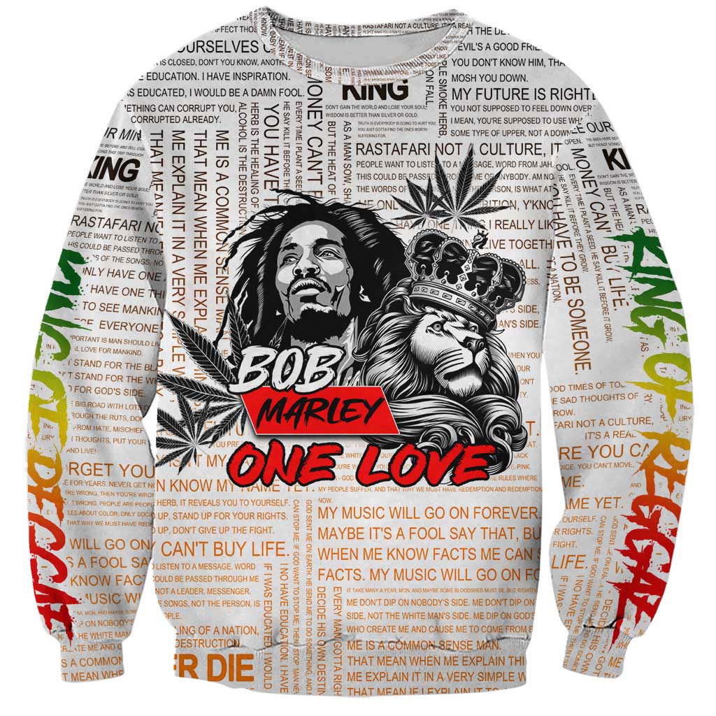 King of Reggae Legend Bob Sweatshirt Lion Rastafari Cannabis Typography Style