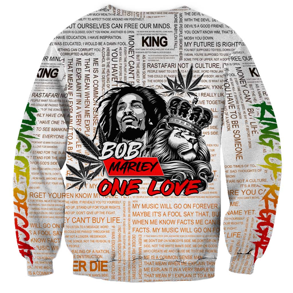 King of Reggae Legend Bob Sweatshirt Lion Rastafari Cannabis Typography Style