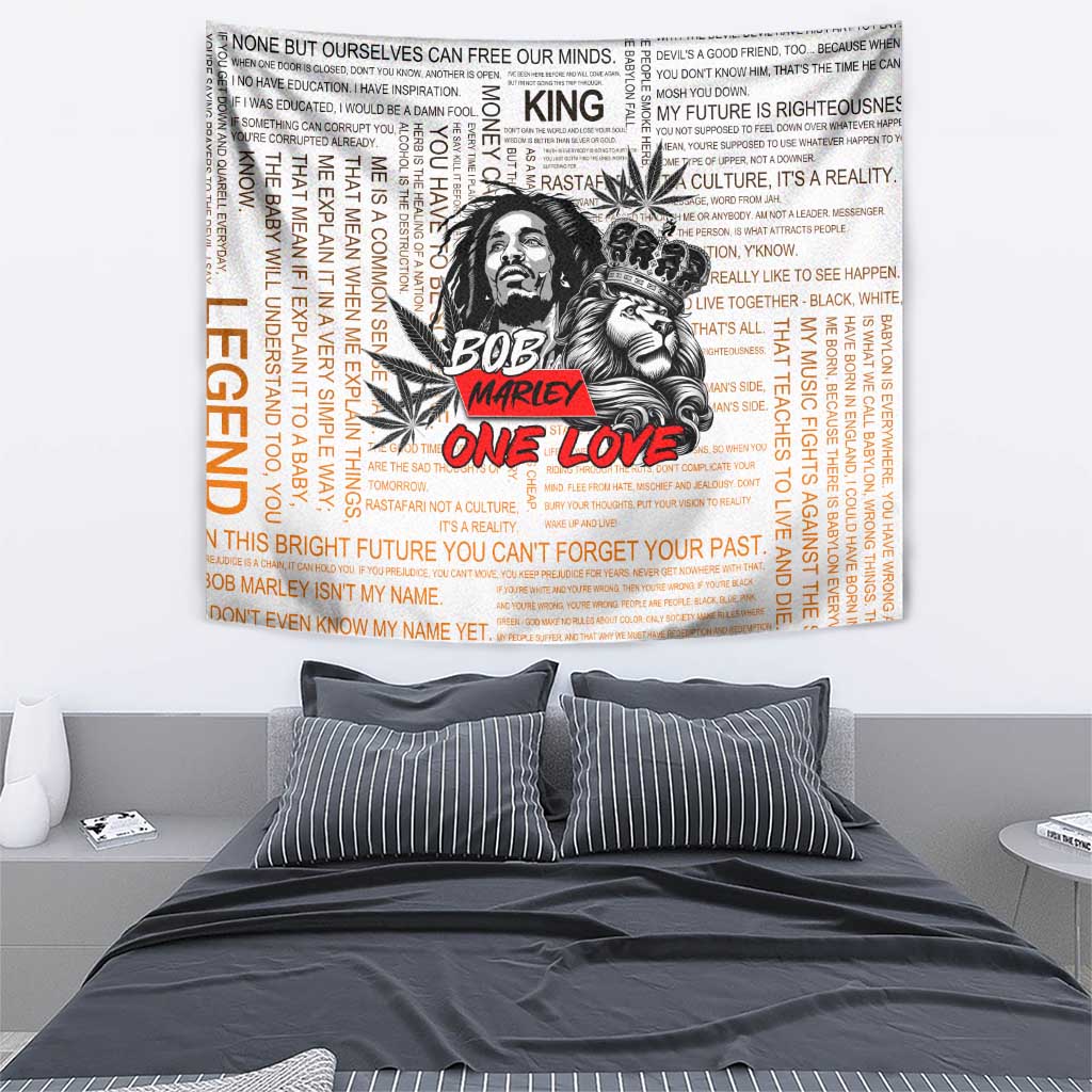 King of Reggae Legend Bob Tapestry Lion Rastafari Cannabis Typography Style