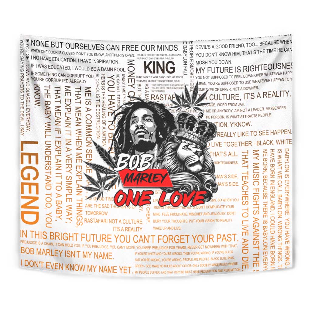 King of Reggae Legend Bob Tapestry Lion Rastafari Cannabis Typography Style