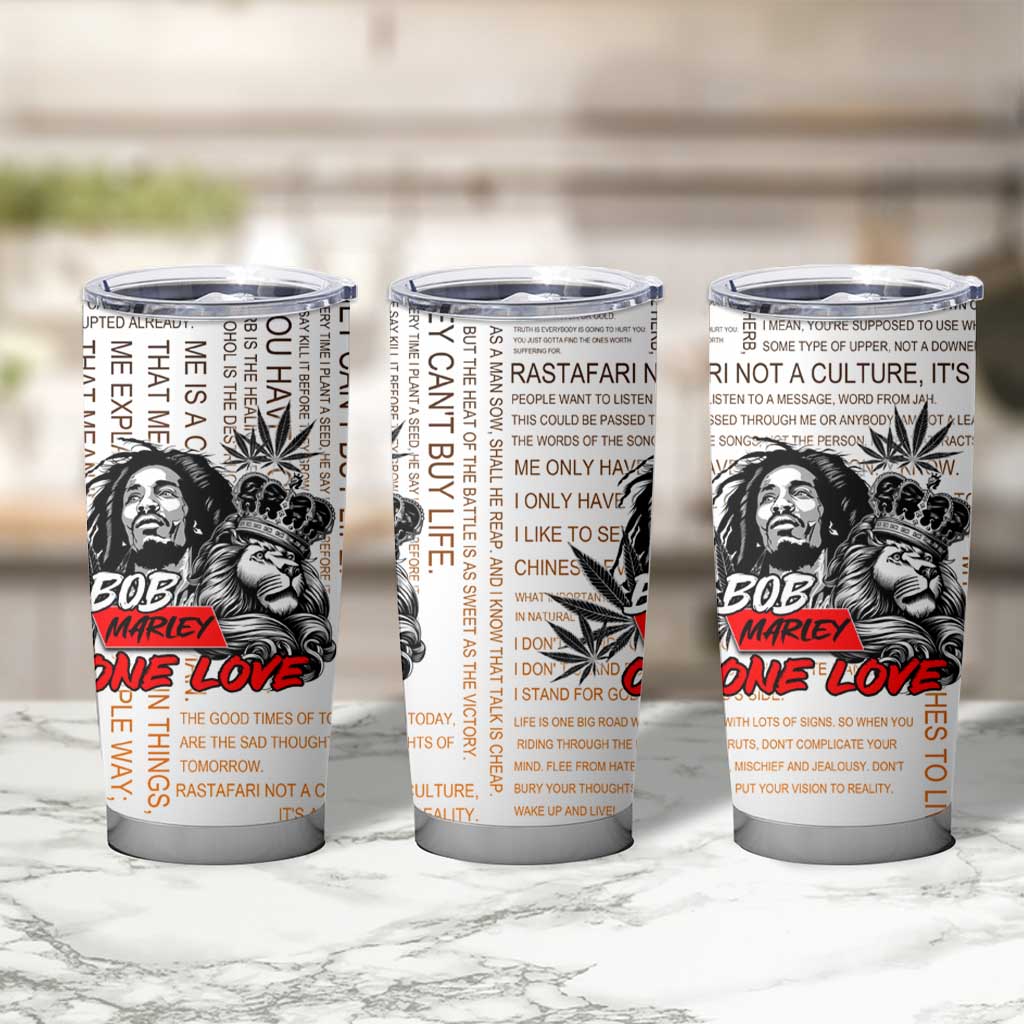 King of Reggae Legend Bob Tumbler Cup Lion Rastafari Cannabis Typography Style
