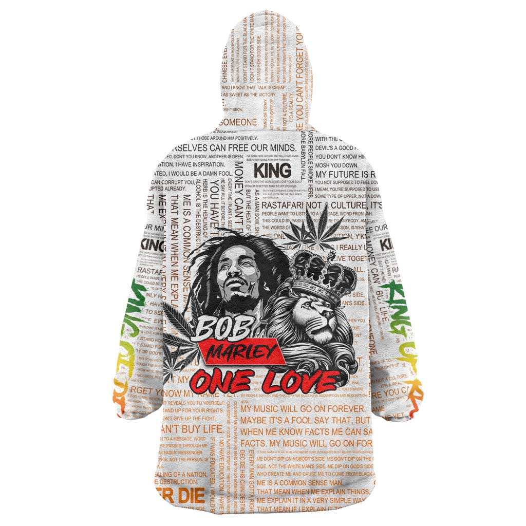 King of Reggae Legend Bob Wearable Blanket Hoodie Lion Rastafari Cannabis Typography Style