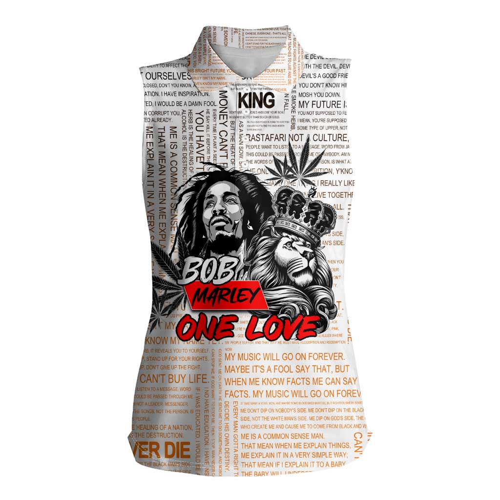 King of Reggae Legend Bob Women Sleeveless Polo Shirt Lion Rastafari Cannabis Typography Style