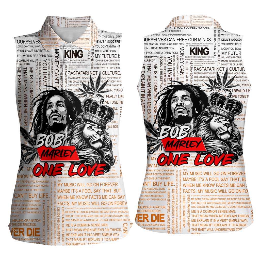 King of Reggae Legend Bob Women Sleeveless Polo Shirt Lion Rastafari Cannabis Typography Style
