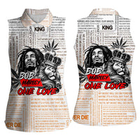 King of Reggae Legend Bob Women Sleeveless Polo Shirt Lion Rastafari Cannabis Typography Style