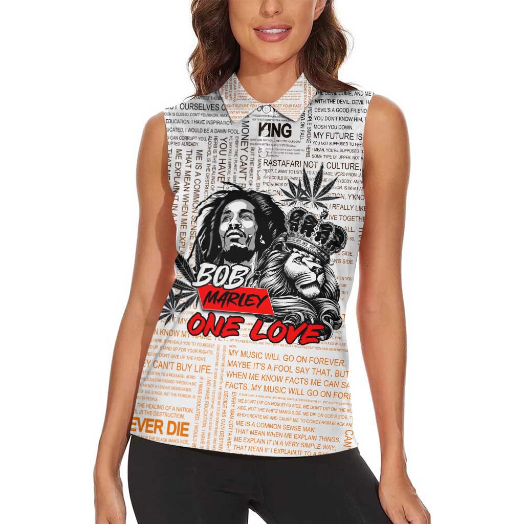 King of Reggae Legend Bob Women Sleeveless Polo Shirt Lion Rastafari Cannabis Typography Style