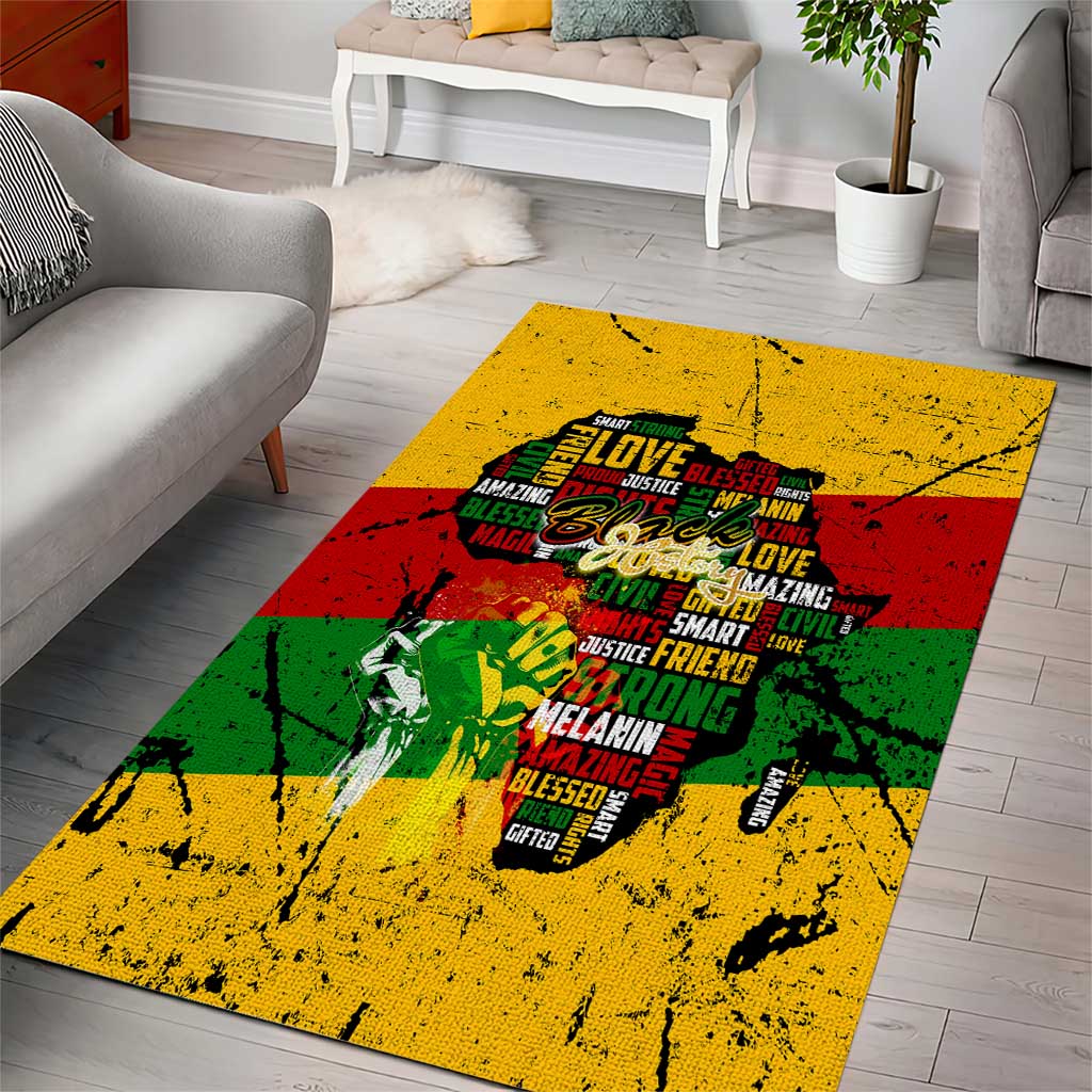 Black History Month Area Rug Strength Love and Justice Typography