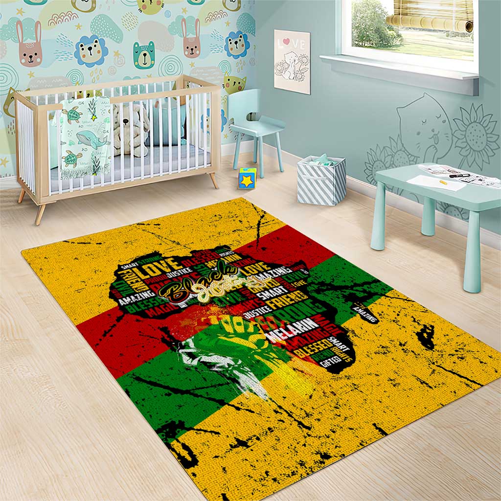 Black History Month Area Rug Strength Love and Justice Typography