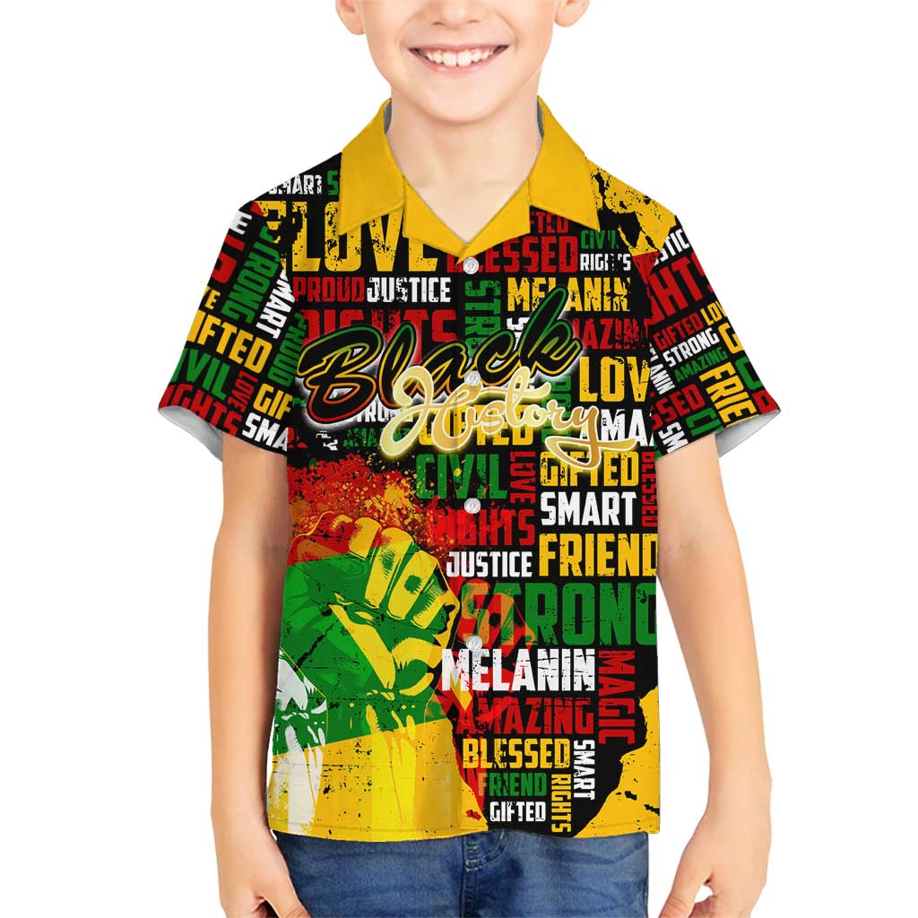 Black History Month Family Matching Long Sleeve Bodycon Dress and Hawaiian Shirt Strength Love and Justice Typography