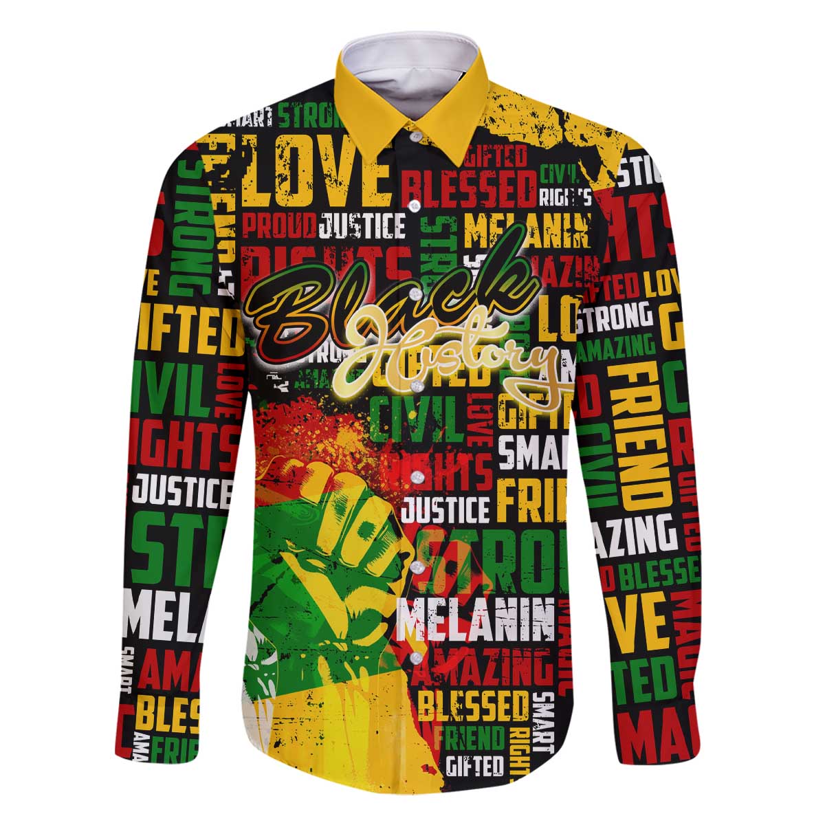 Black History Month Family Matching Off The Shoulder Long Sleeve Dress and Hawaiian Shirt Strength Love and Justice Typography