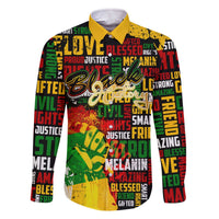 Black History Month Family Matching Off The Shoulder Long Sleeve Dress and Hawaiian Shirt Strength Love and Justice Typography
