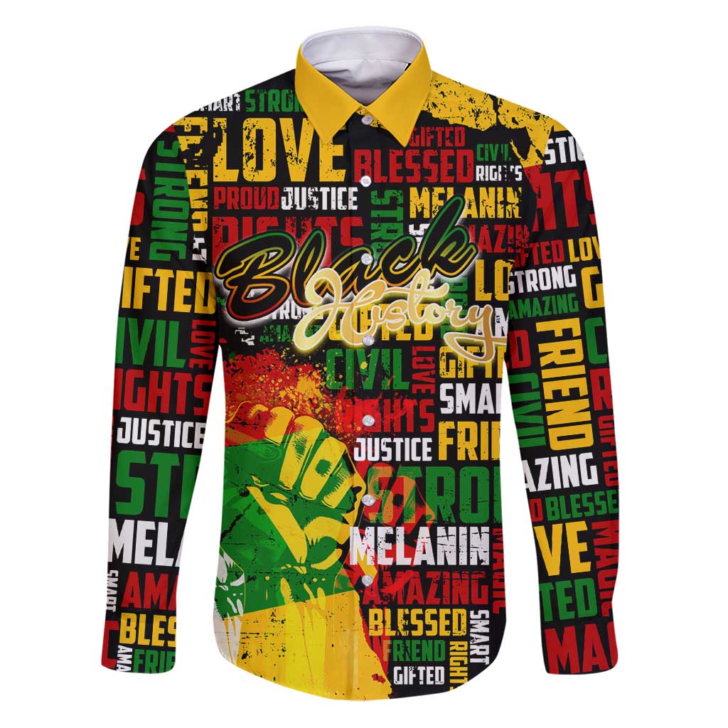 Black History Month Family Matching Puletasi and Hawaiian Shirt Strength Love and Justice Typography