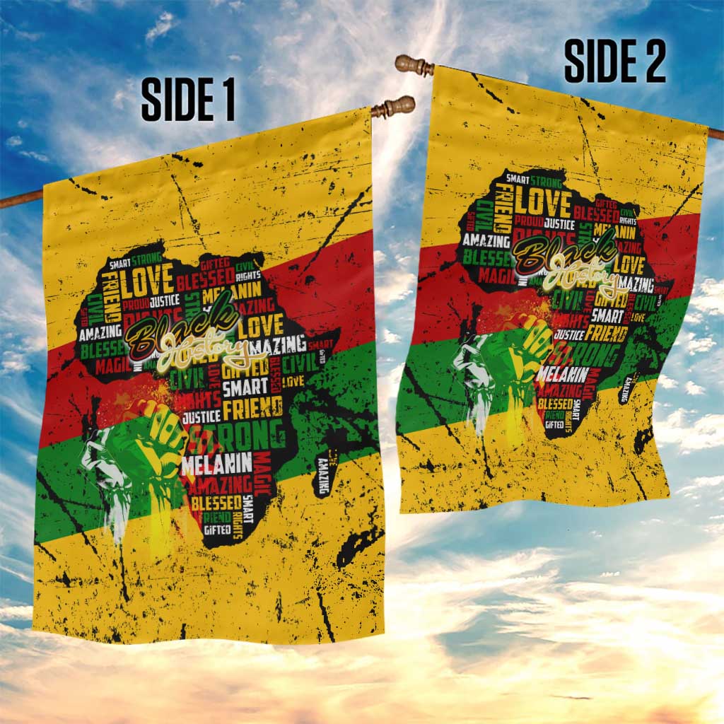 Black History Month Garden Flag Strength Love and Justice Typography