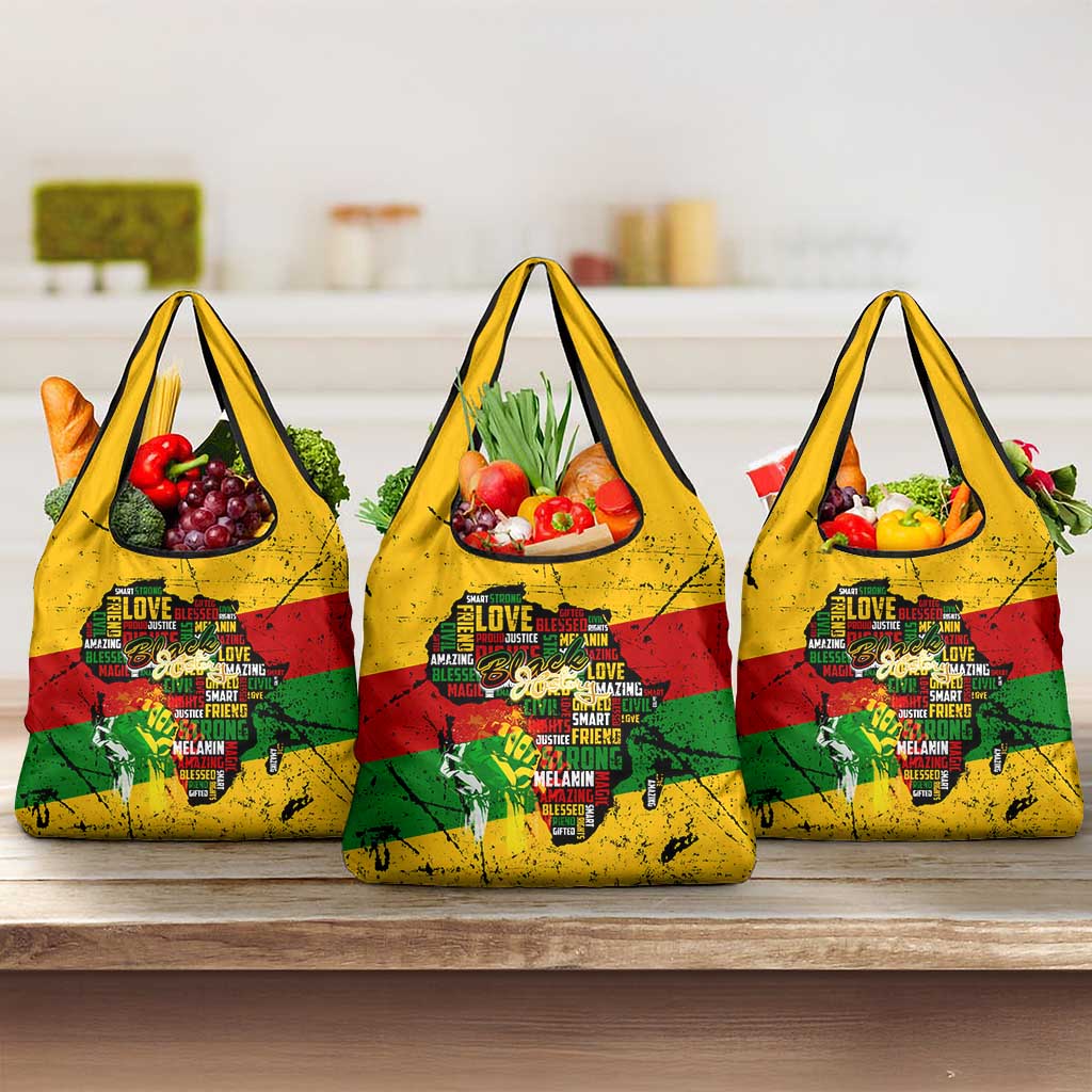 Black History Month Grocery Bag Strength Love and Justice Typography