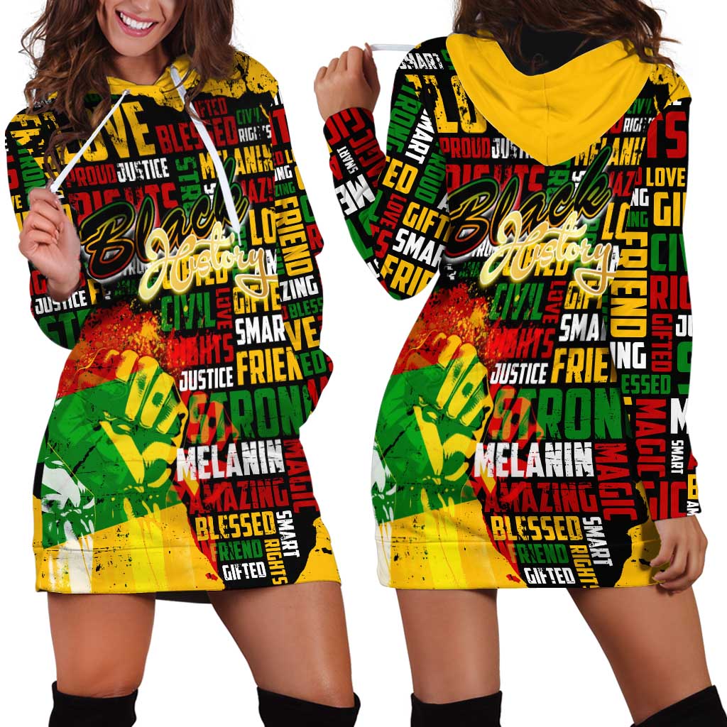 Black History Month Hoodie Dress Strength Love and Justice Typography