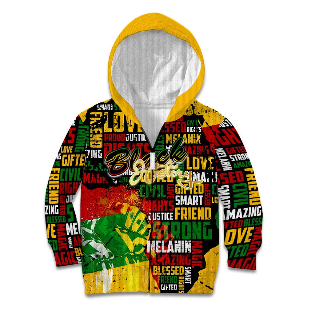 Black History Month Kid Hoodie Strength Love and Justice Typography