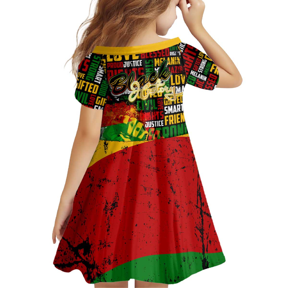 Black History Month Kid Short Sleeve Dress Strength Love and Justice Typography
