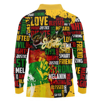 Black History Month Long Sleeve Polo Shirt Strength Love and Justice Typography