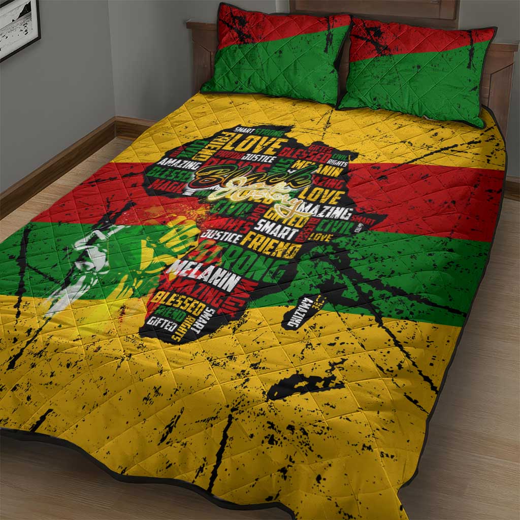 Black History Month Quilt Bed Set Strength Love and Justice Typography
