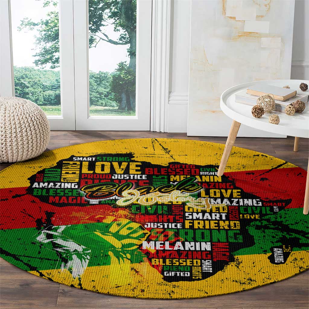 Black History Month Round Carpet Strength Love and Justice Typography