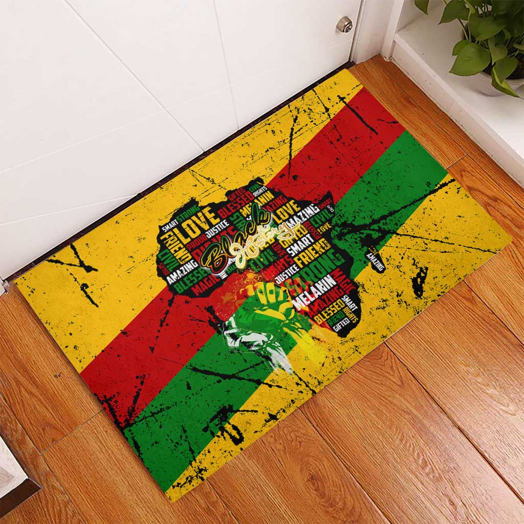 Black History Month Rubber Doormat Strength Love and Justice Typography