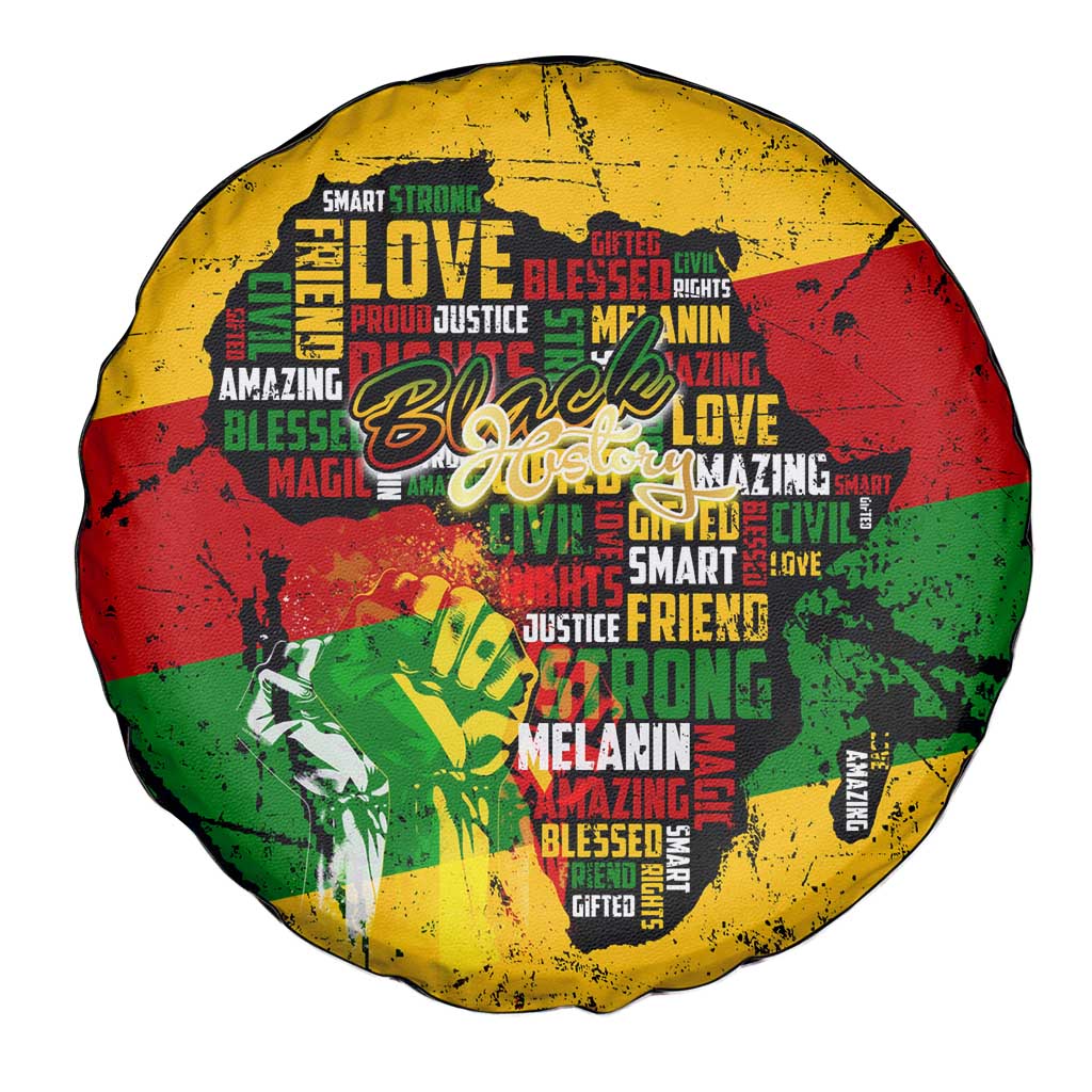 Black History Month Spare Tire Cover Strength Love and Justice Typography
