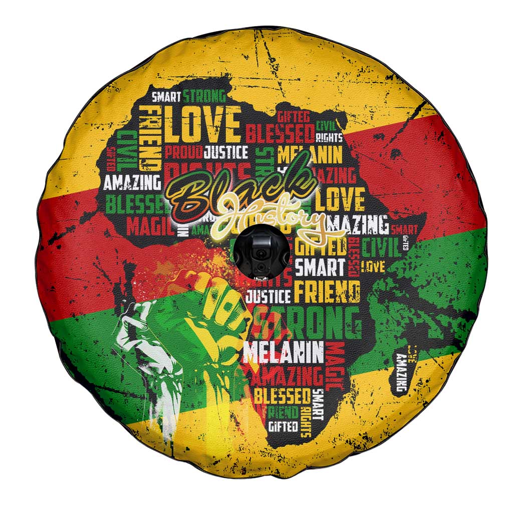Black History Month Spare Tire Cover Strength Love and Justice Typography