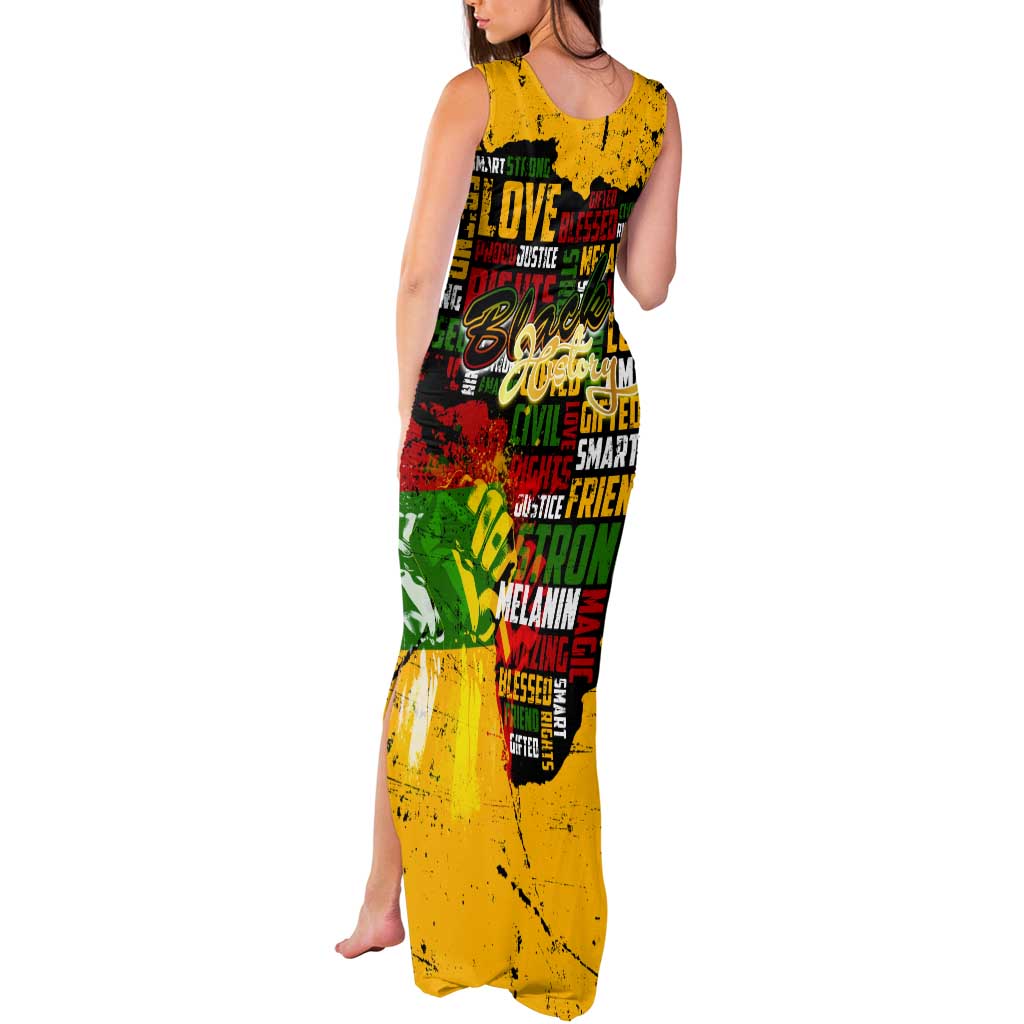 Black History Month Tank Maxi Dress Strength Love and Justice Typography