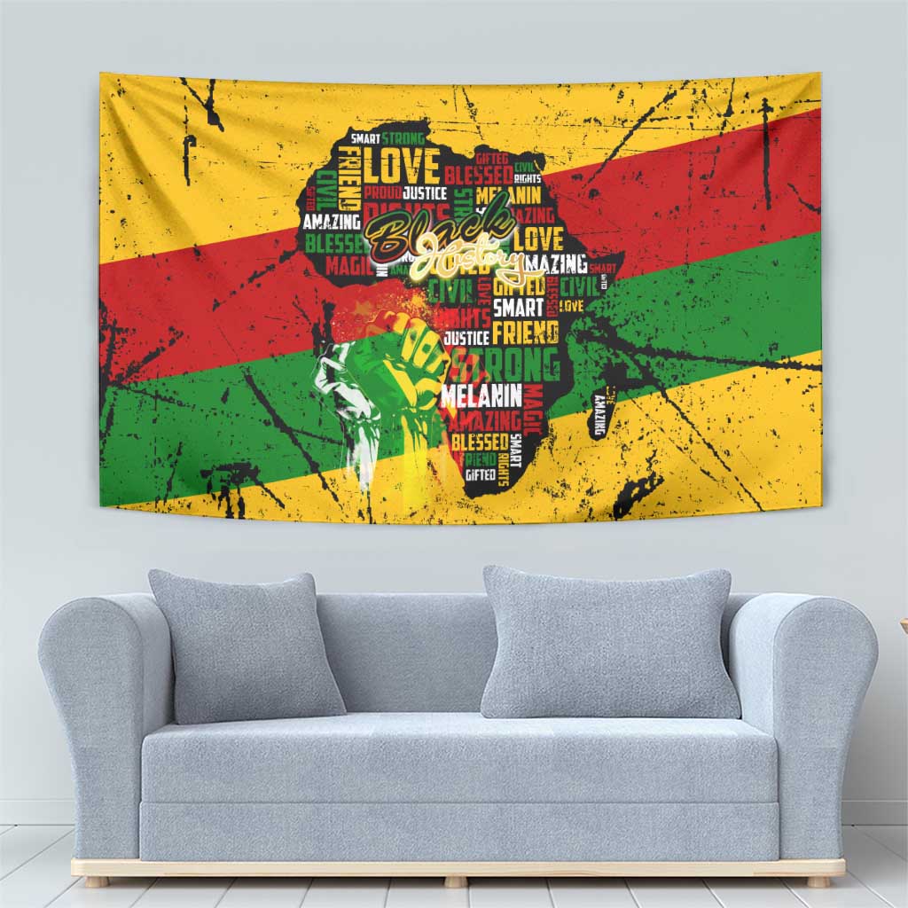 Black History Month Tapestry Strength Love and Justice Typography