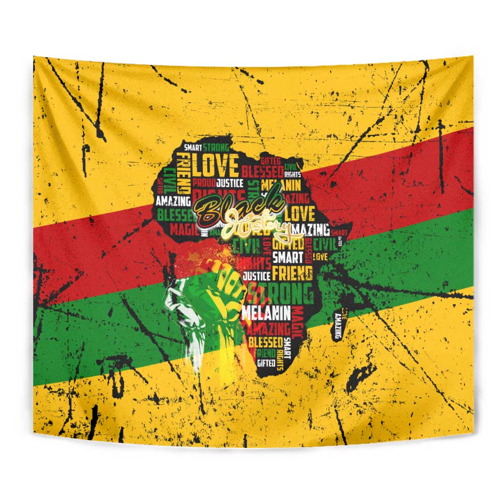 Black History Month Tapestry Strength Love and Justice Typography