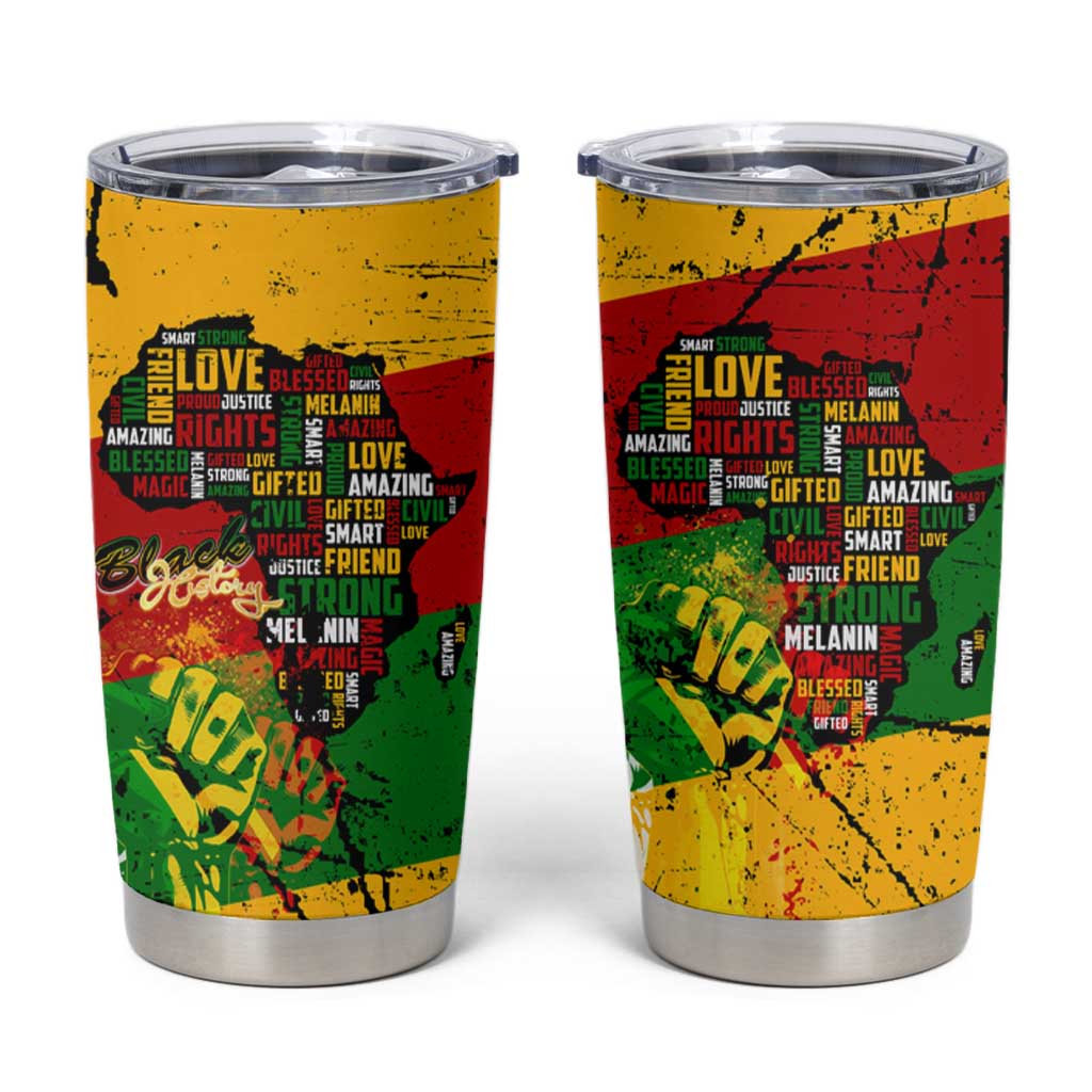 Black History Month Tumbler Cup Strength Love and Justice Typography