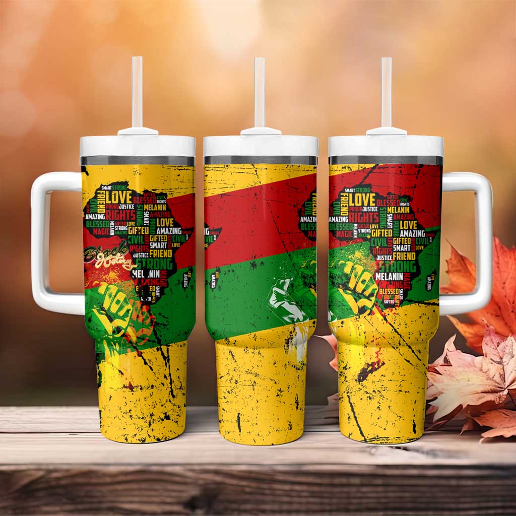 Black History Month Tumbler With Handle Strength Love and Justice Typography