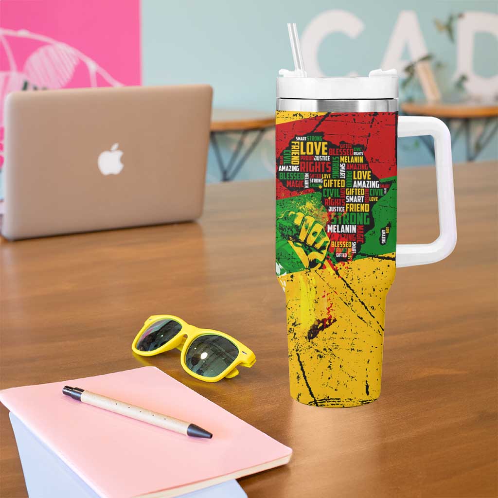 Black History Month Tumbler With Handle Strength Love and Justice Typography