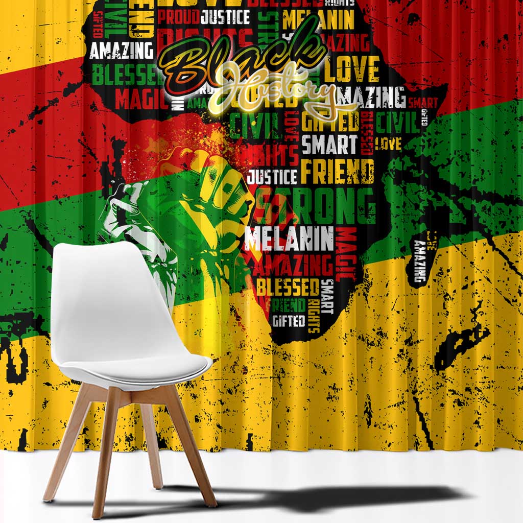 Black History Month Window Curtain Strength Love and Justice Typography