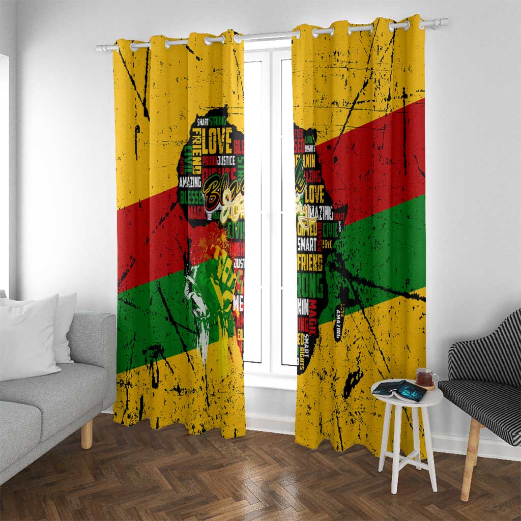 Black History Month Window Curtain Strength Love and Justice Typography