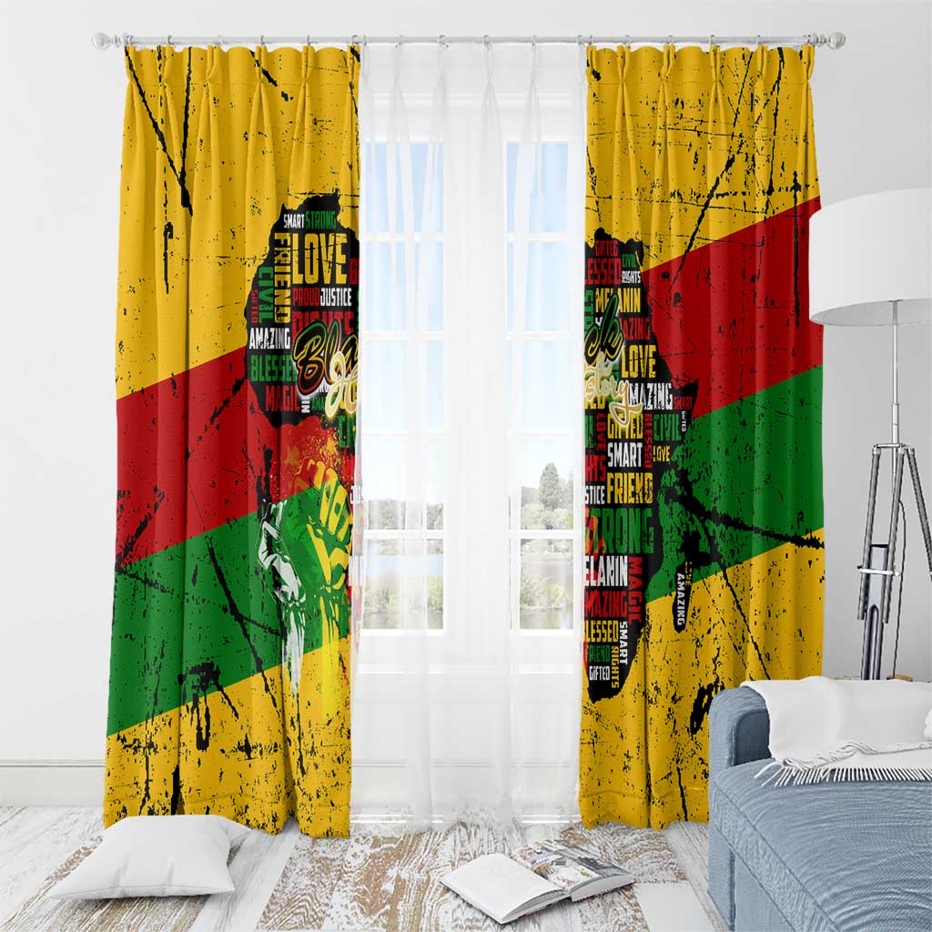 Black History Month Window Curtain Strength Love and Justice Typography